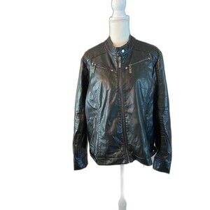 VTG Urbanology Women's Black Faux Leather Jacket Coat Full Zip & Accent Size 2XL